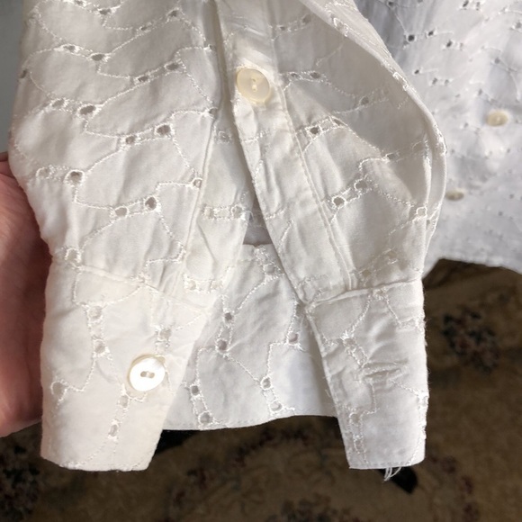 Se Fabrique Au Jason White Eyelet Long Sleeve Button Down Size Medium - Picture 7 of 10
